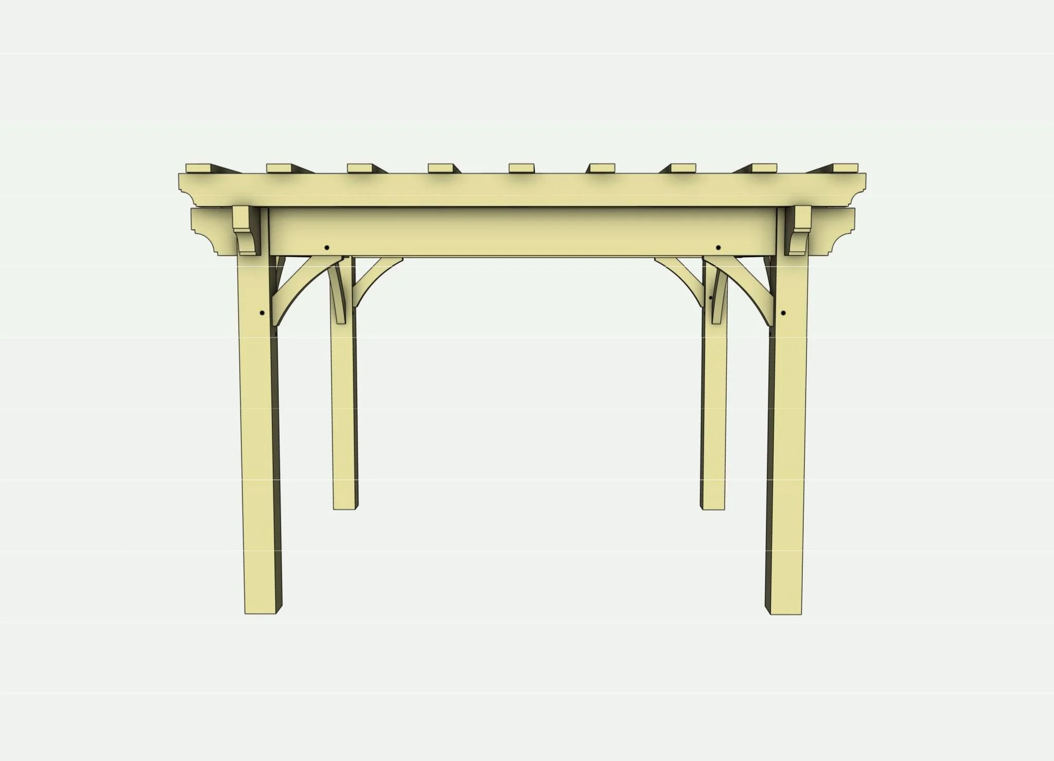 Digital illustration of a wooden garden pergola or gazebo structure with four vertical posts and decorative support beams.