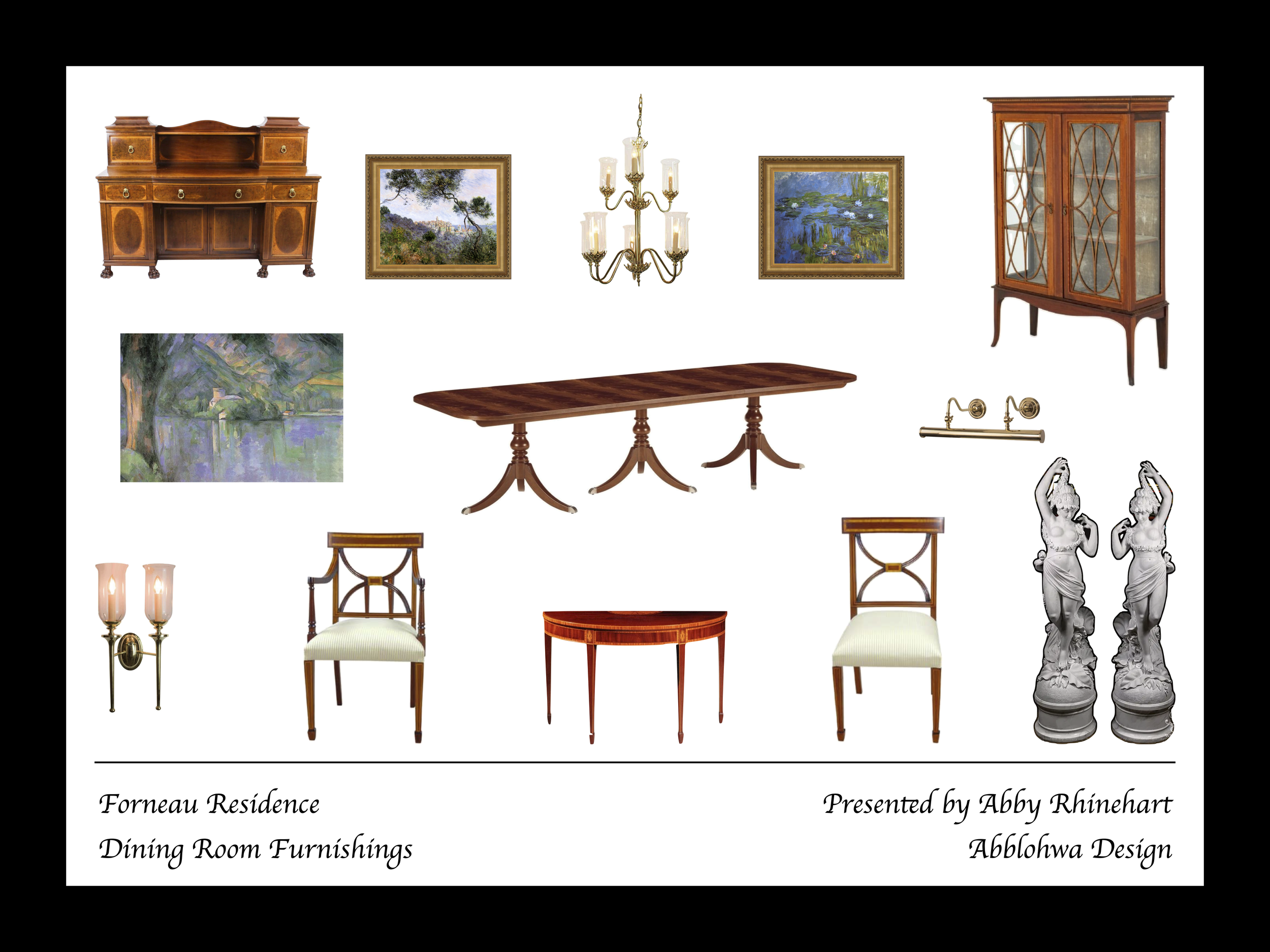 Furniture choices for dining room.