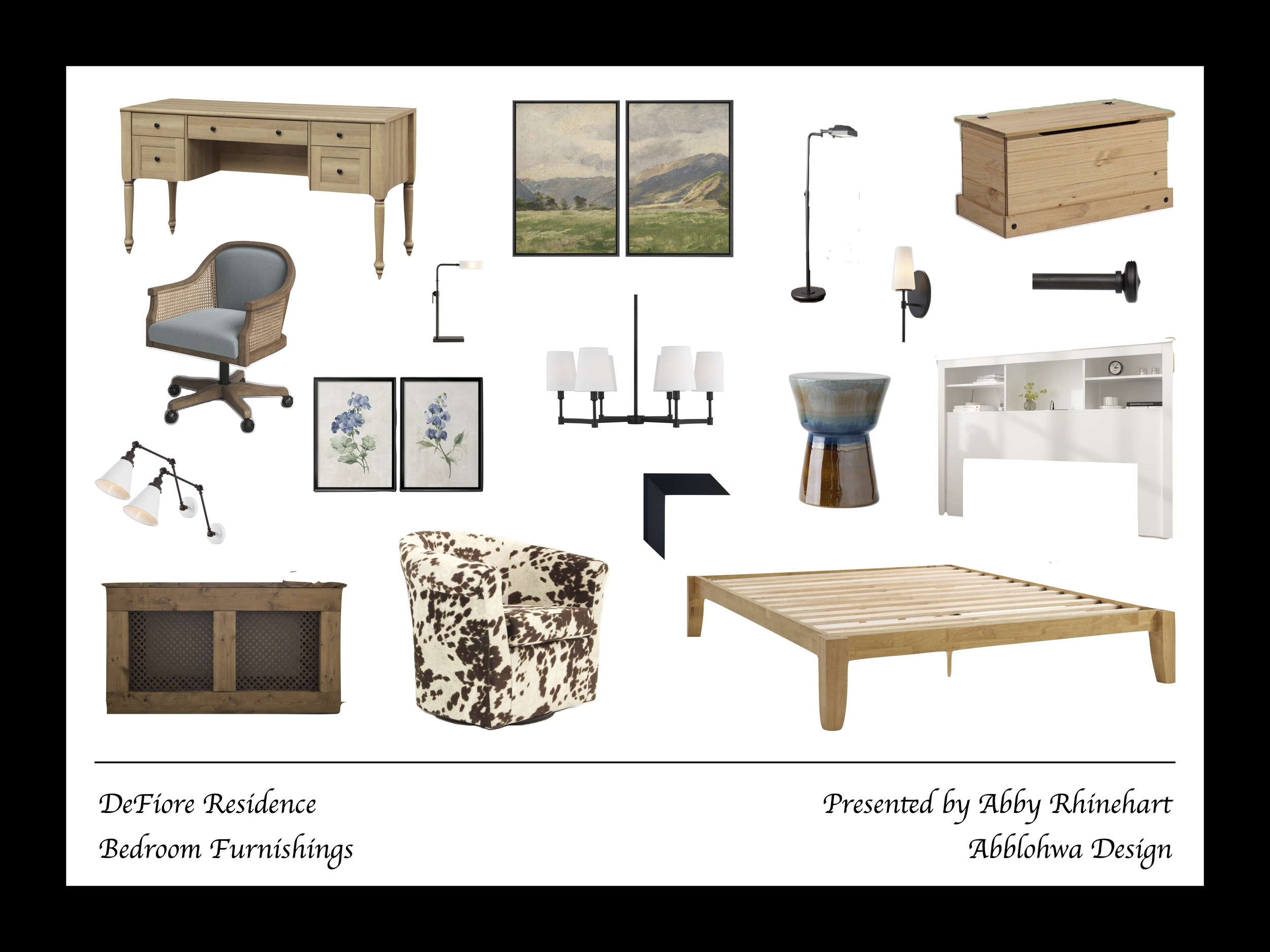 Photo board of furniture and fixtures for use in design.