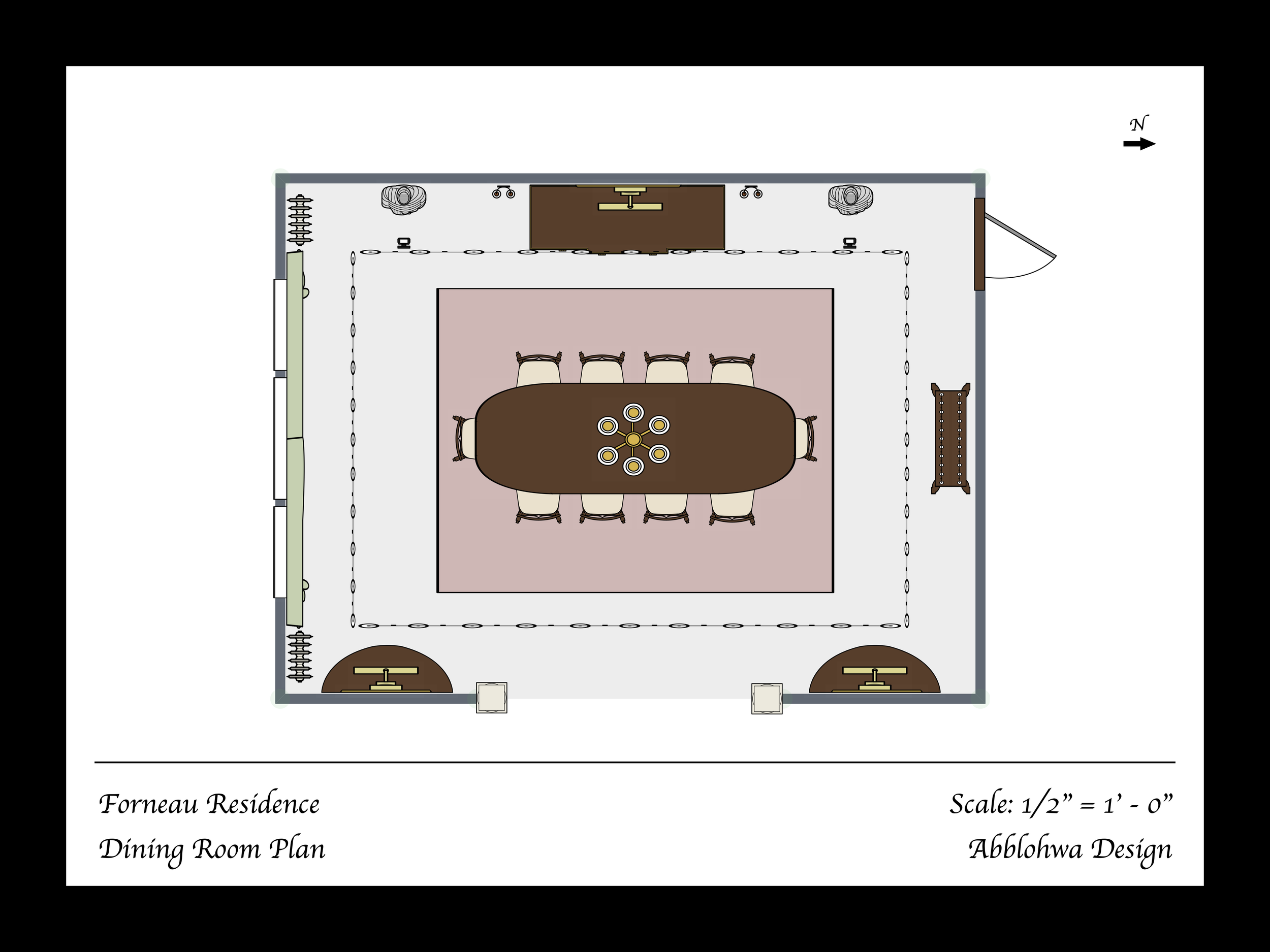 Computerized floor plan of Sheraton-style dining room.