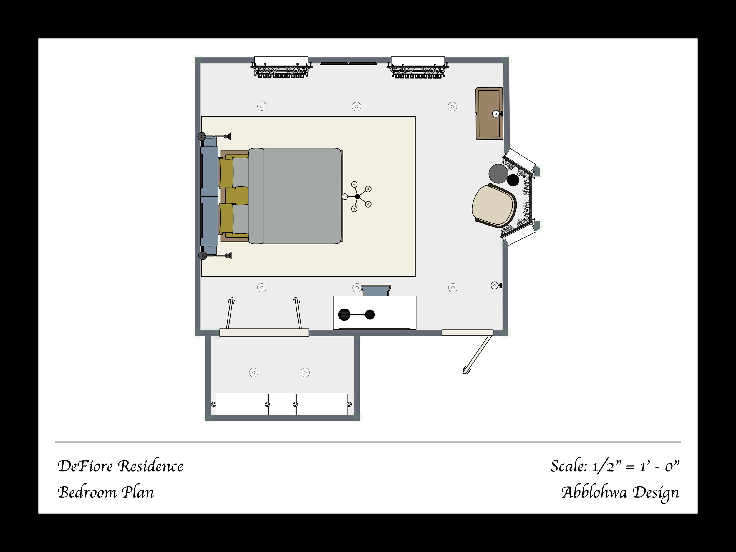 Computerized floorplan of a bedroom.