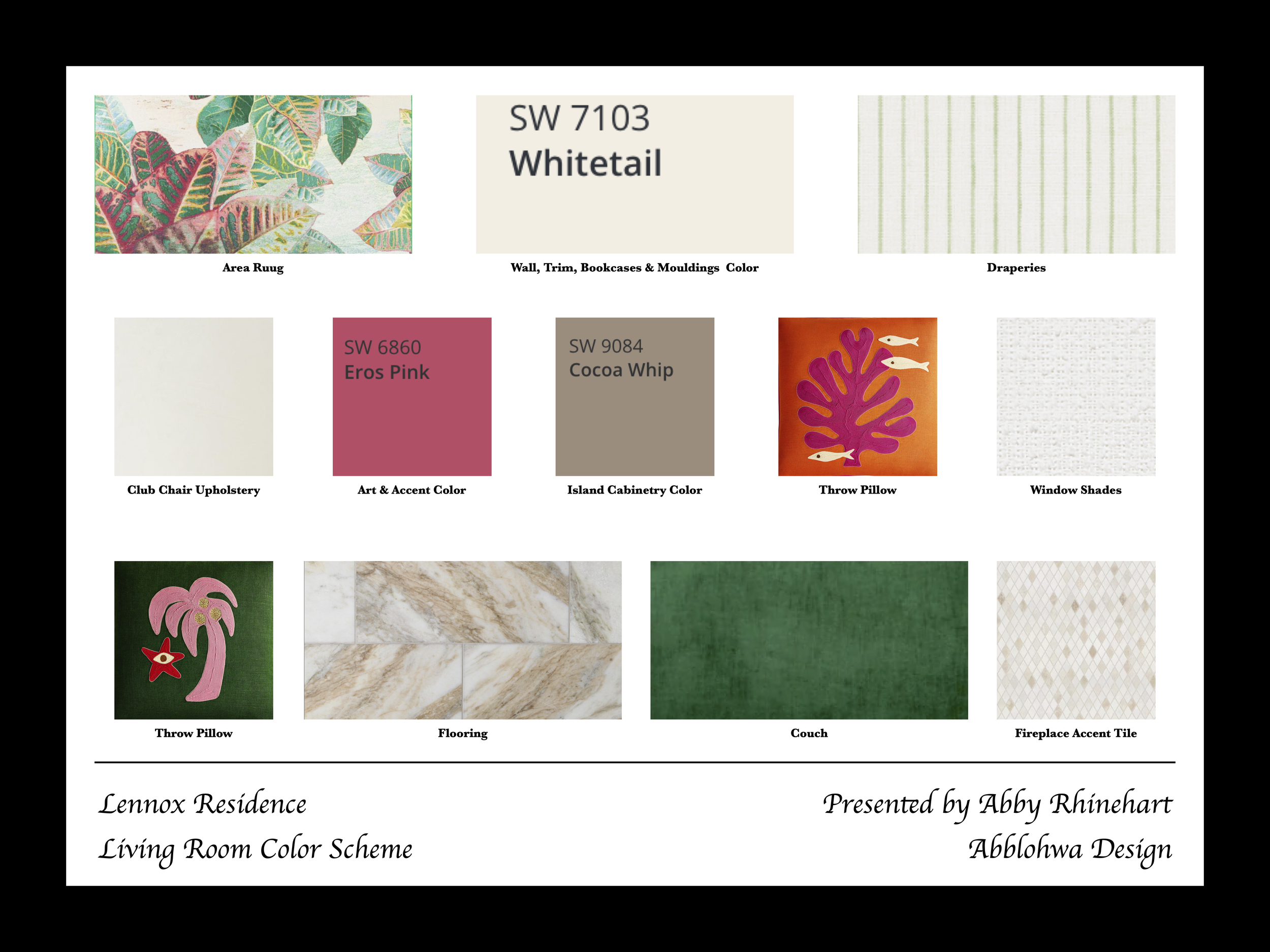 Color scheme of living room: emerald green, cream, and hot pink.