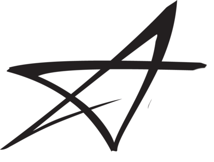 Black abstract geometric design with a star-like shape on a black background.