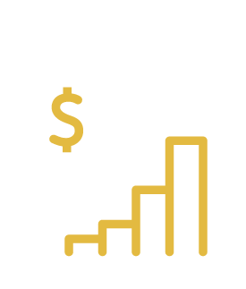 A money bag with a dollar sign and a rising bar chart, representing financial growth or profit.