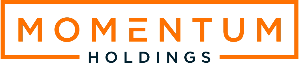 Logo with the words 'Momentum Holdings' in orange and blue on a black background.