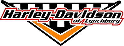 Harley-Davidson of Lynchburg logo with checkered flag design and orange, black, and white colors