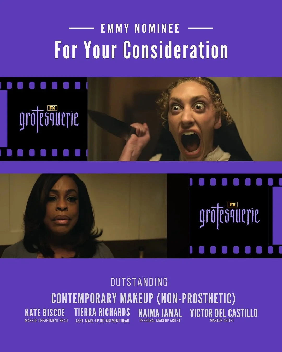 FYC &bull; @televisionacad  @grotesqueriefx 
Outstanding Contemporary Makeup (Non-Prosthetic) 

Makeup Dept Head - @k8biscoe 
Asst Dept Head - me☺️
NN Makeup Artist - @allinadayswerk 
Makeup Artist - @makeittoglow 

FINAL DAYS TO VOTE  Thank you to a