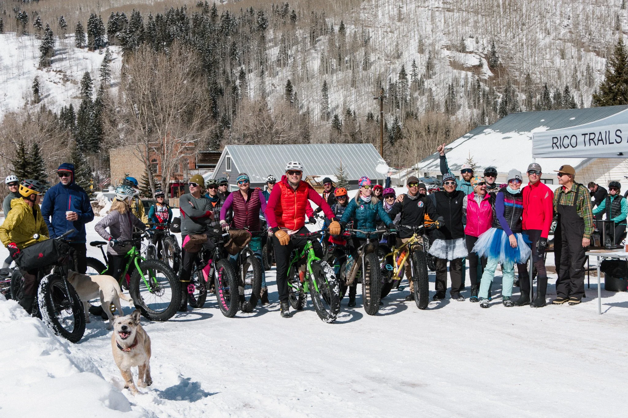 RTA annual fat bike bash fundraising event gathers a large crowd in Rico, Colorado.