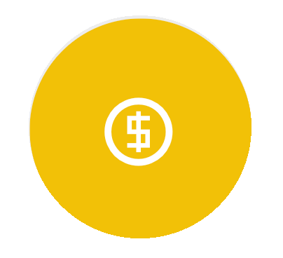 Gold coin with a white dollar sign in a circle in the center.