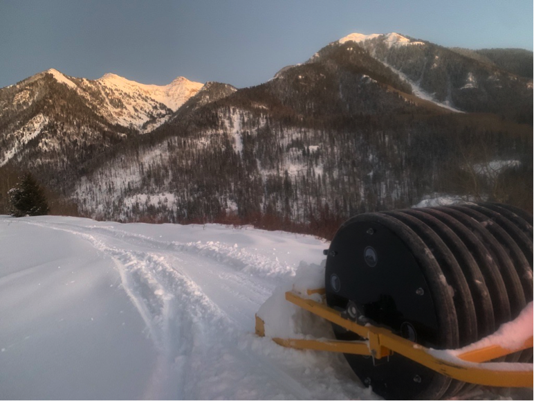 Nordic grooming tool on trail near Rico, Colorado.