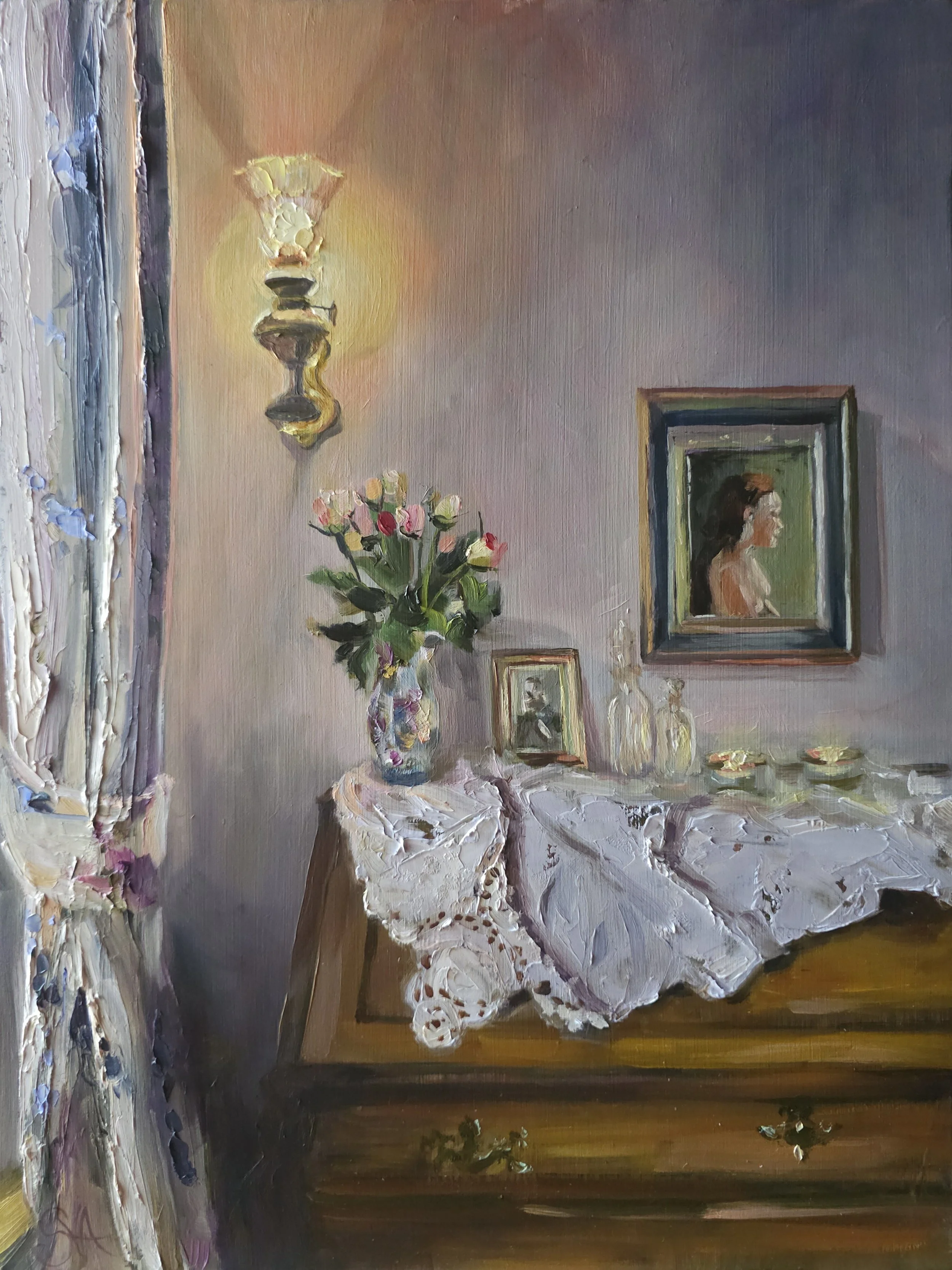 Sacha van Aarde · Cosy Corner, olieverf op paneel, 40 × 30 cm, €575