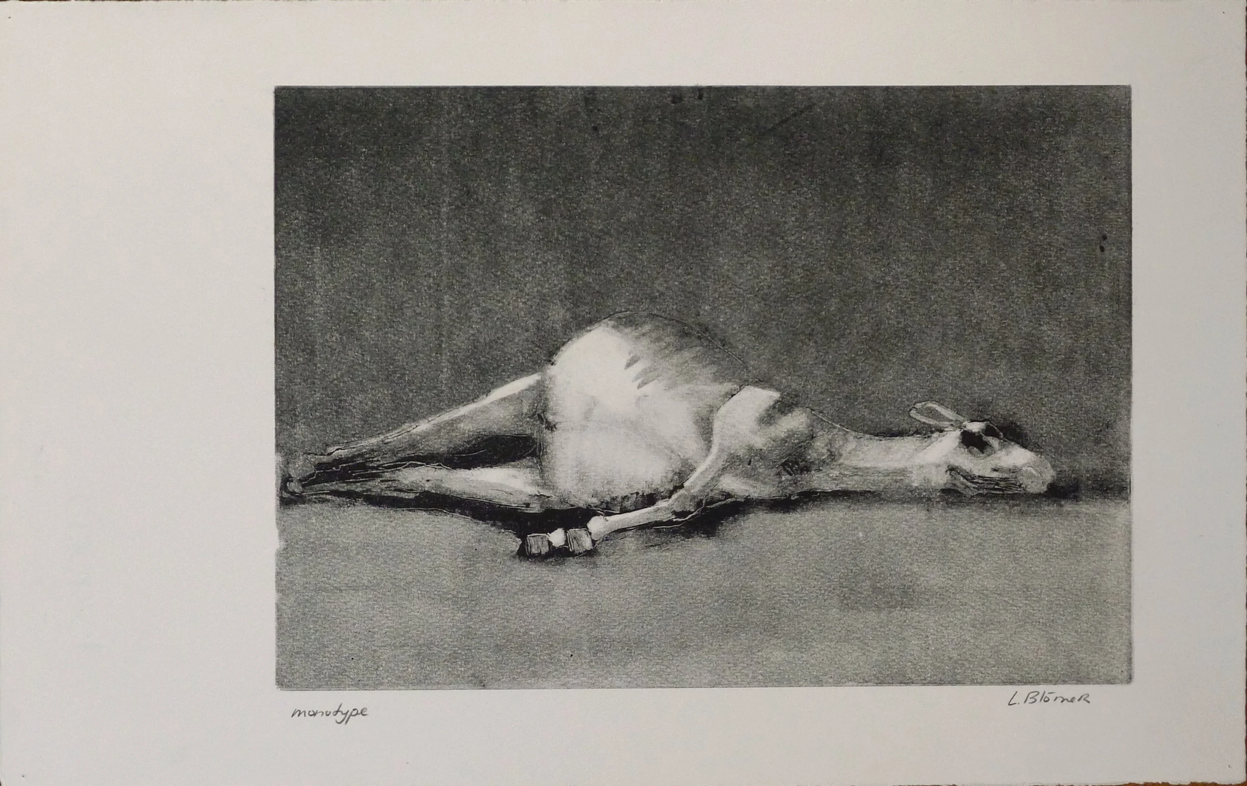 Laura Blömer · Her Majesty’s Servants I, monotype (olieverf), 28 × 44 cm incl. witrand, €295
