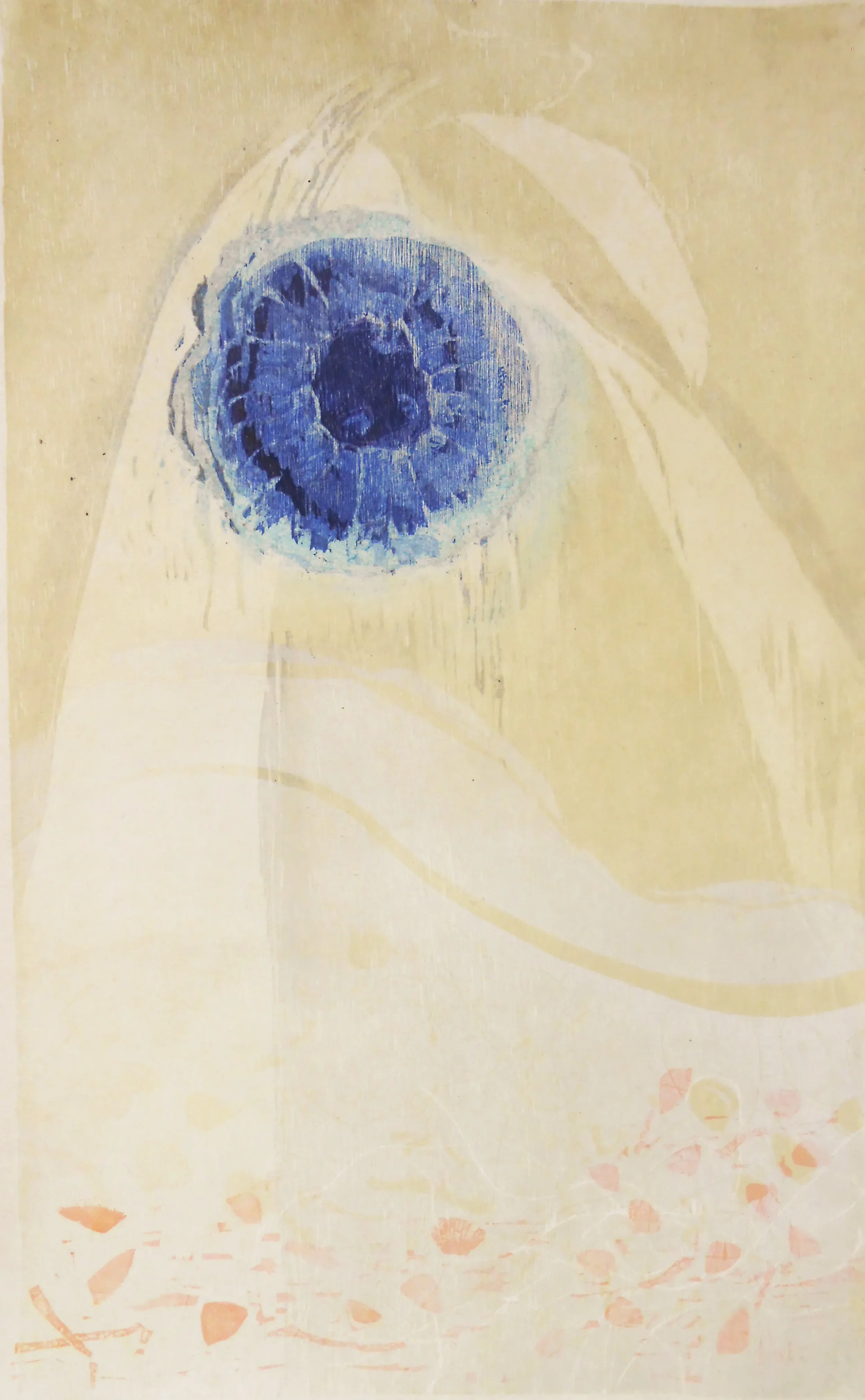 Marjolein Terwindt-Wetterauw Aangespoeld, blauw. Houtsnede..webp