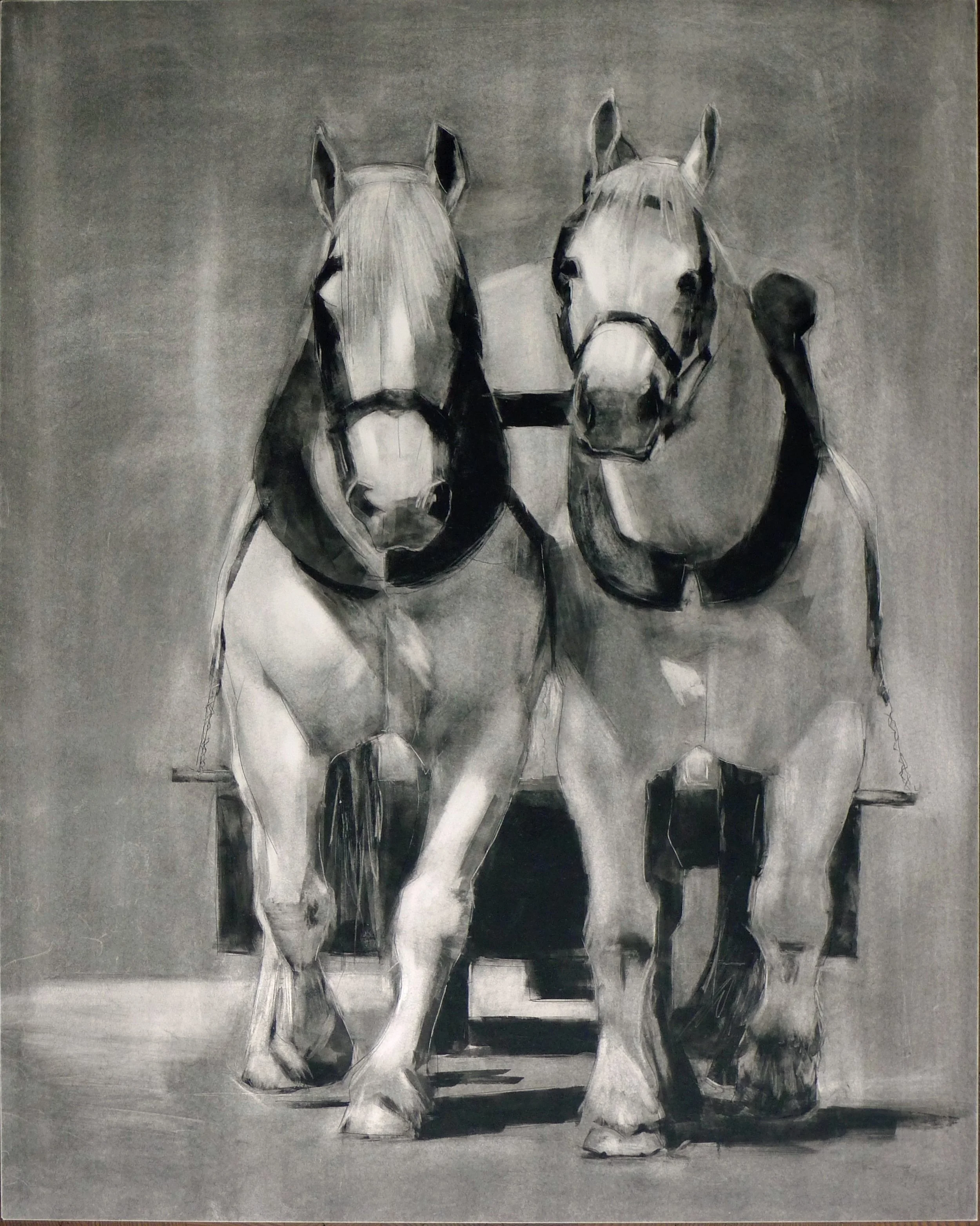 Laura Blömer · White Horses III, olieverf / drukmedium op clayboard, 50 × 40 cm, €795