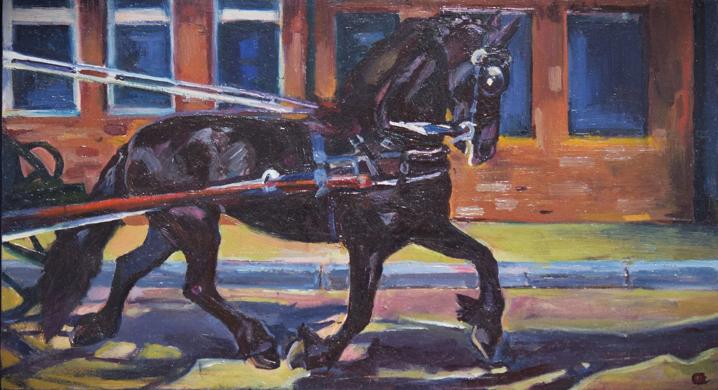 Renate Hofsteede · Kees voor de sjees, olieverf op paneel, 19 × 32 cm, €250
