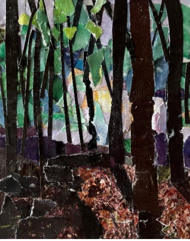 Maartje Bezemer · Soul of trees 3, collage, 10 × 8 cm, €120 (met lijst) / €100 (zonder lijst)
