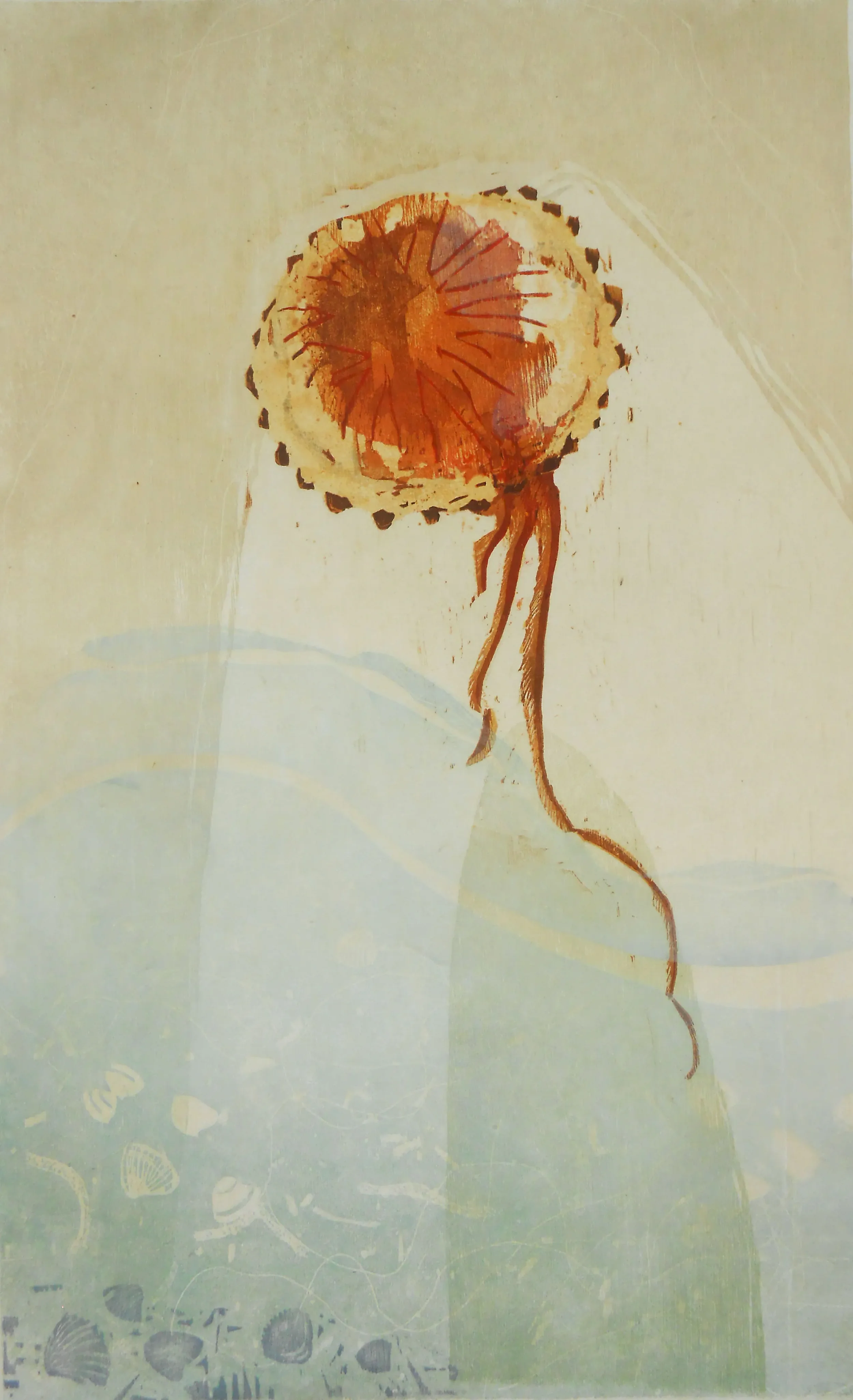 Marjolein Terwindt-Wetterauw Aangespoeld, bruin. houtsnede.webp