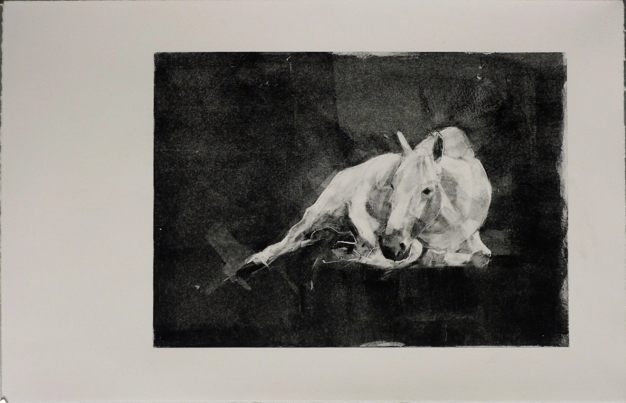 Laura Blömer · White Horses VI, monotype (olieverf), 28,5 × 44 cm incl. witrand, €295