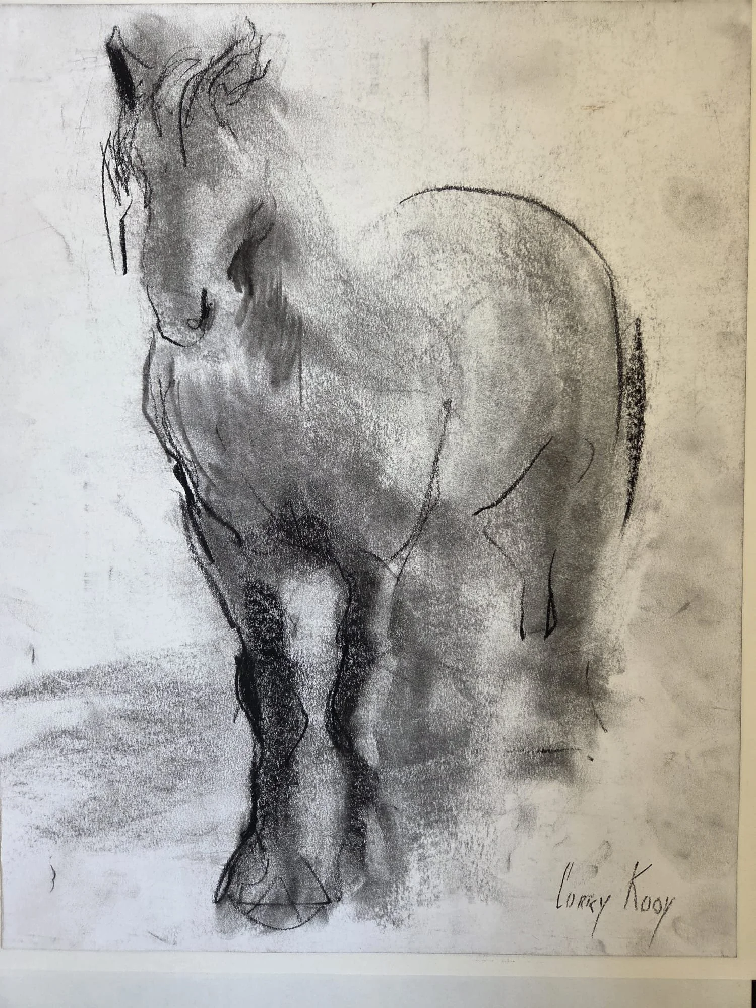 Corry Kooy · Femke, houtskool met conté ,28 × 35 cm, €125