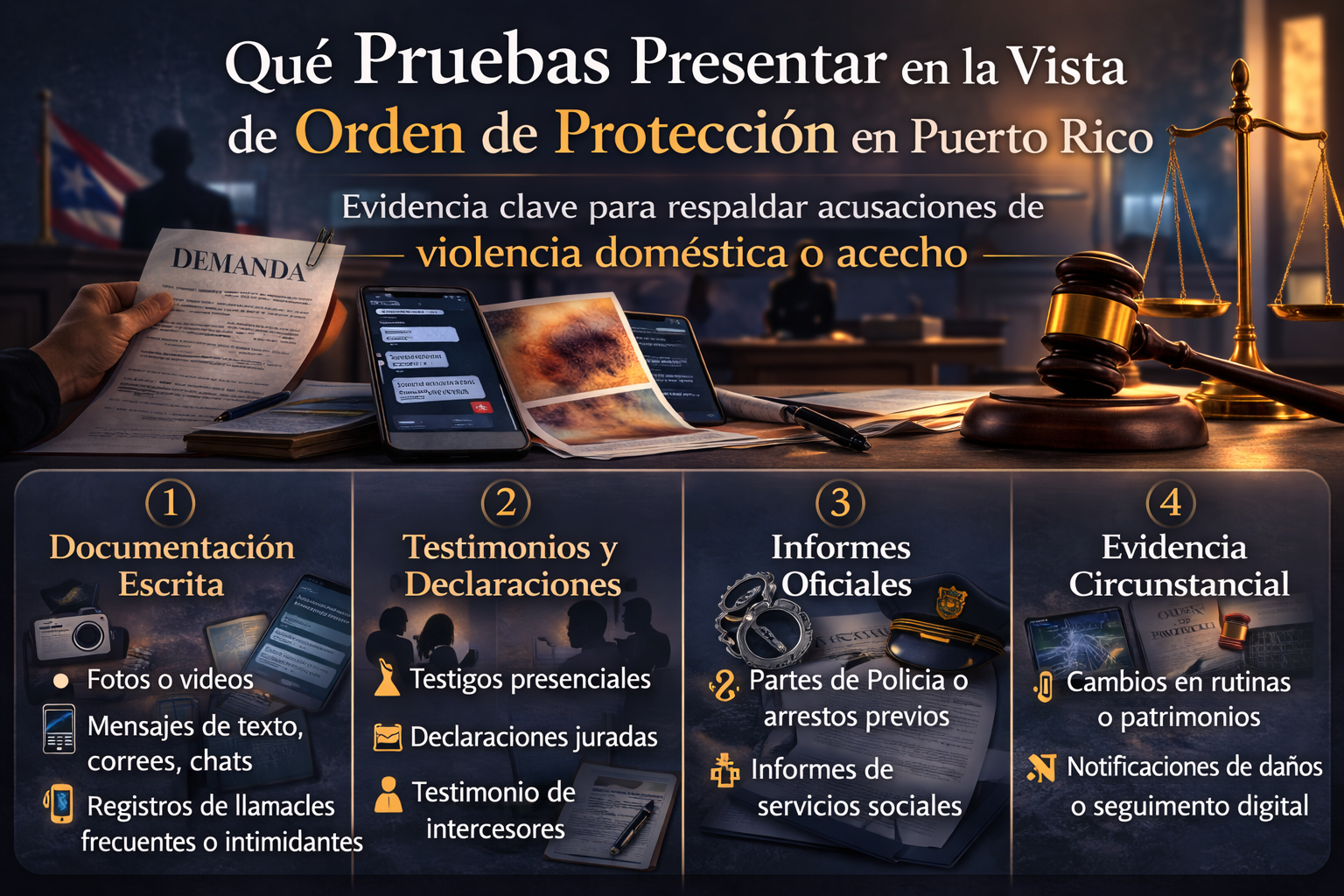 ¿Qué Prueba Podría Presentar en la Vista de Orden de Protección en Puerto Rico?