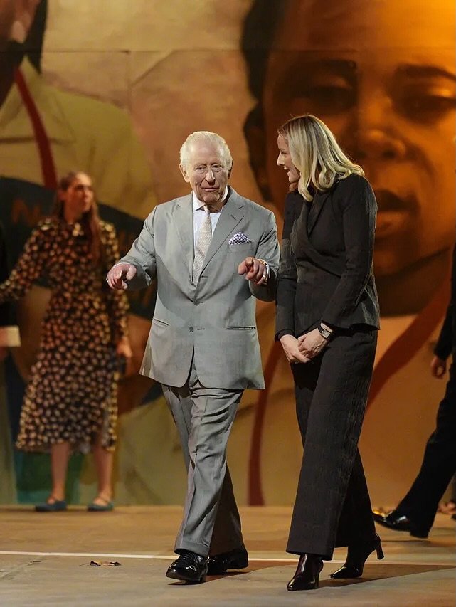 @Laura_weir, CEO of The British Fashion Council, wears the @bobbies Coline boots to escort HRH The King at the Tolu Coker show during London Fashion Week 🖤