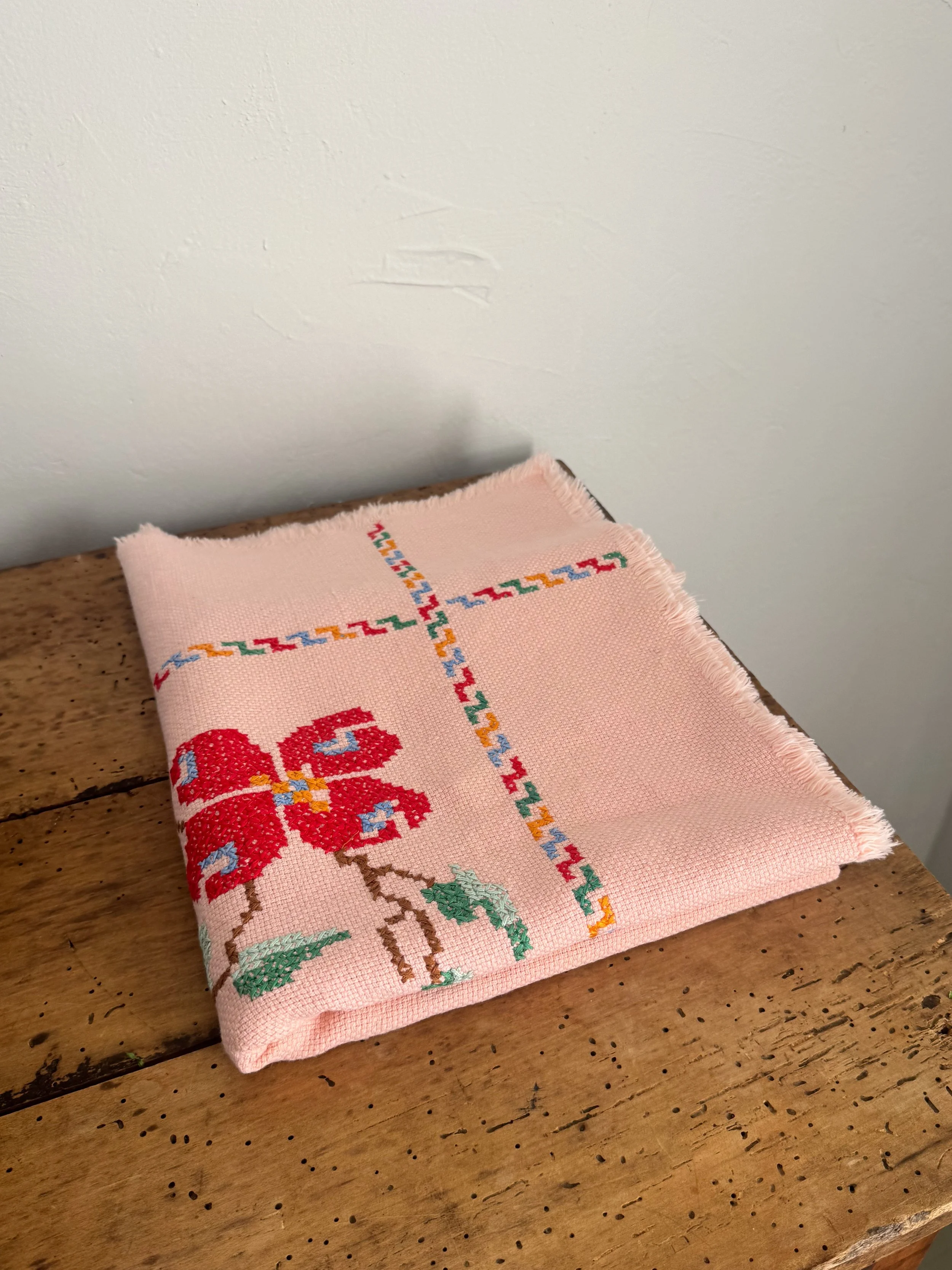 Small Pink Cross-stitch Tablecloth