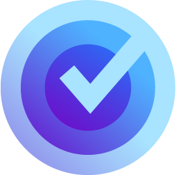 A checkmark inside a circular target icon with a gradient blue color.