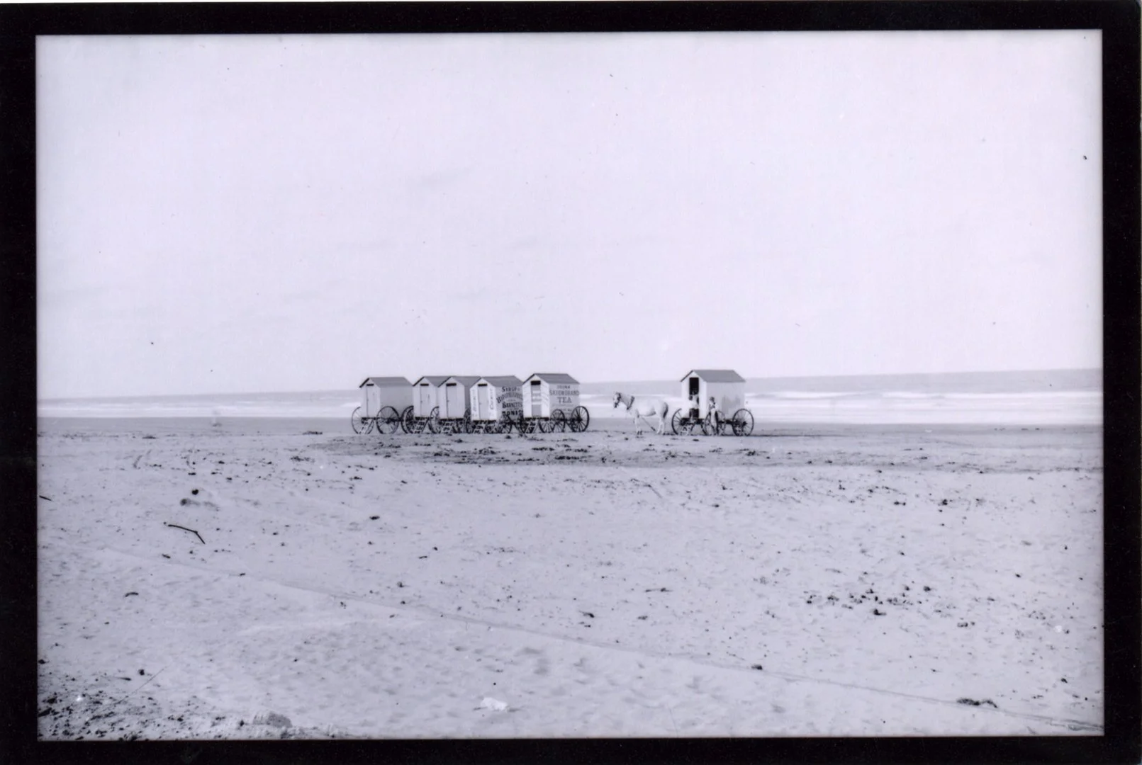Effey's Baths were the first facilities in New Brighton in the 1890's. A set of horse drawn bathing machines and enclosed bath houses. 