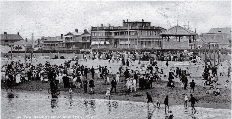 A busy beach day in 1920
