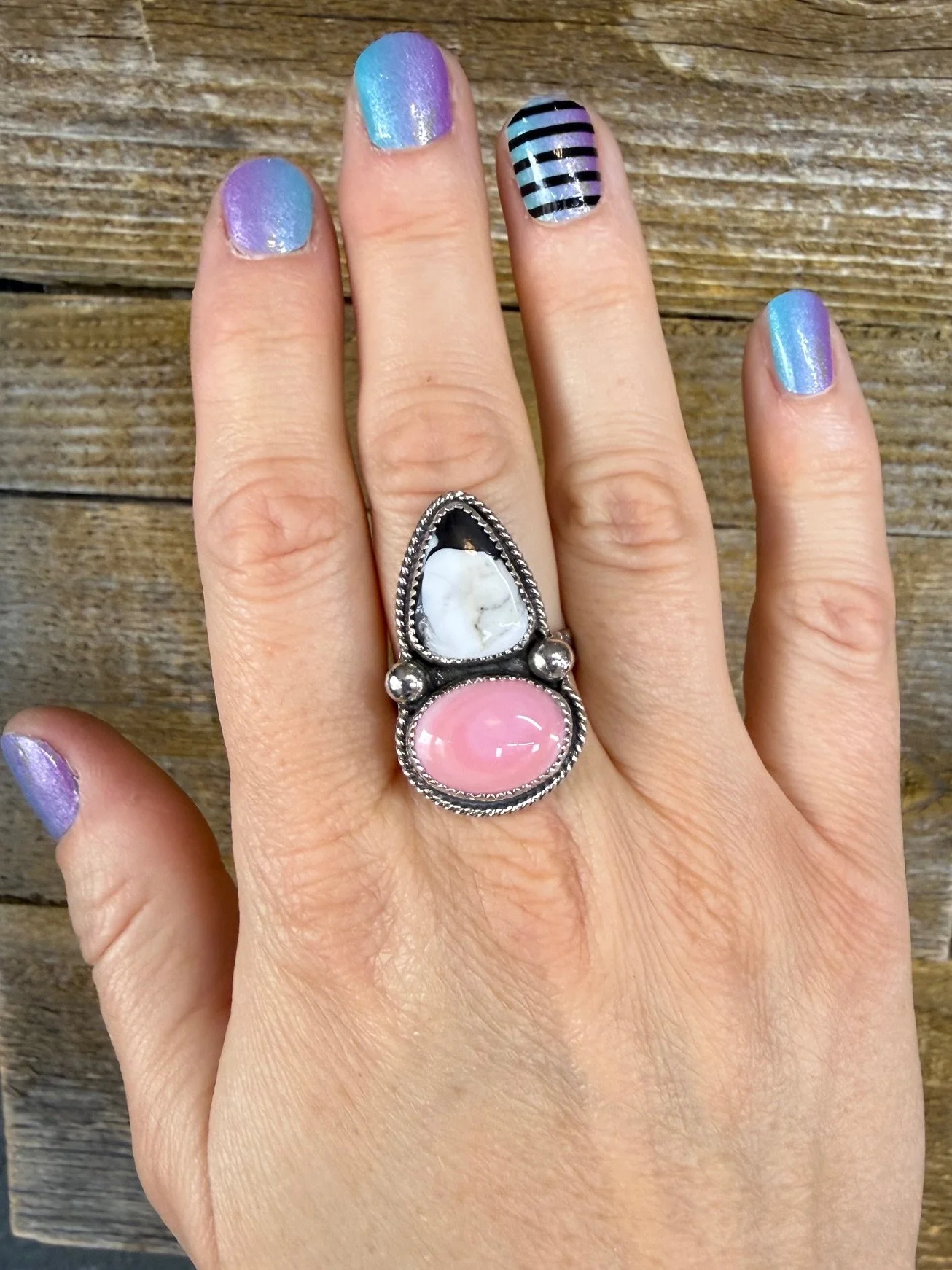 Pink Conch and White Buffalo ring