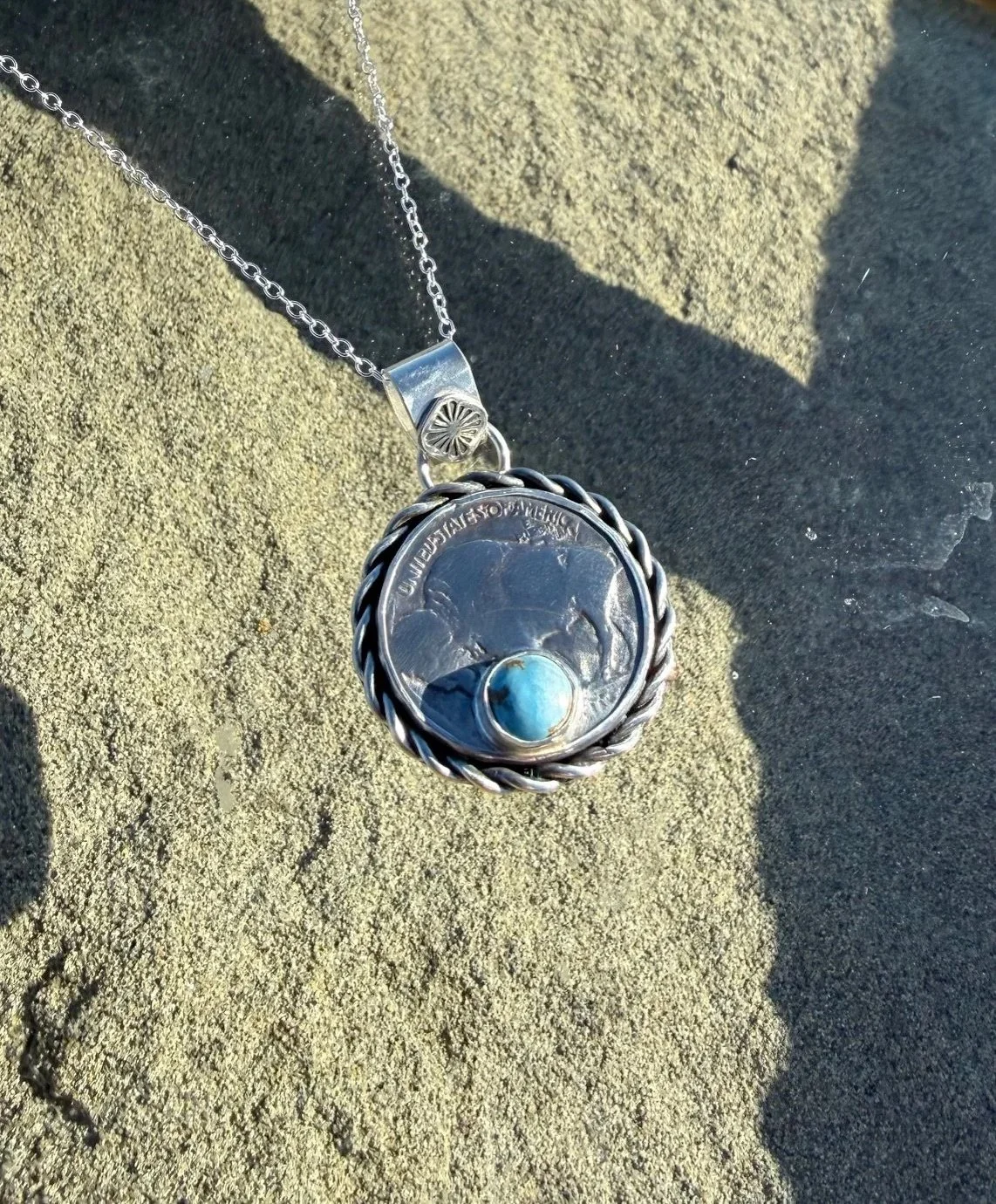 Buffalo Nickel Necklace with Golden Hills