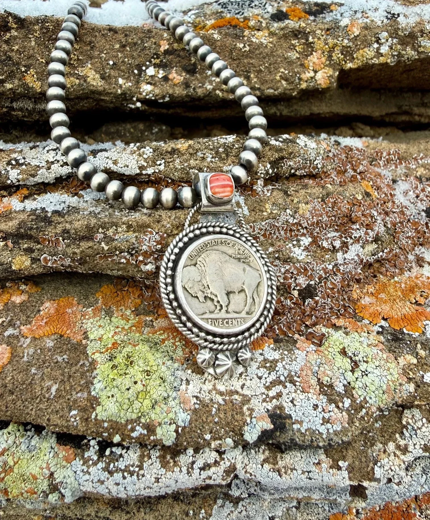 Buffalo Nickel Pendant with Orange Spiny