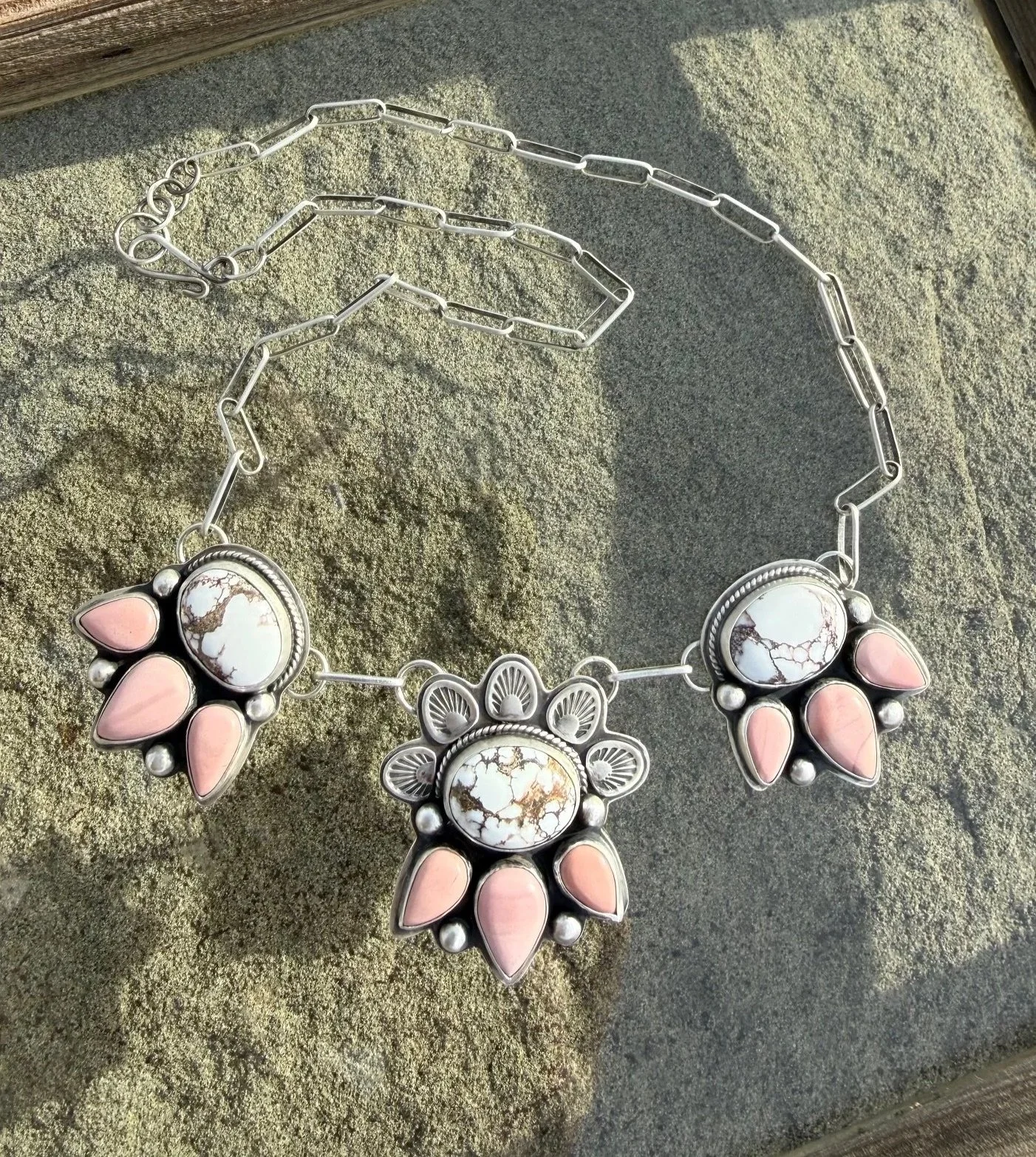 "Lavern” Wild Horse and Australian Pink Opal Necklace