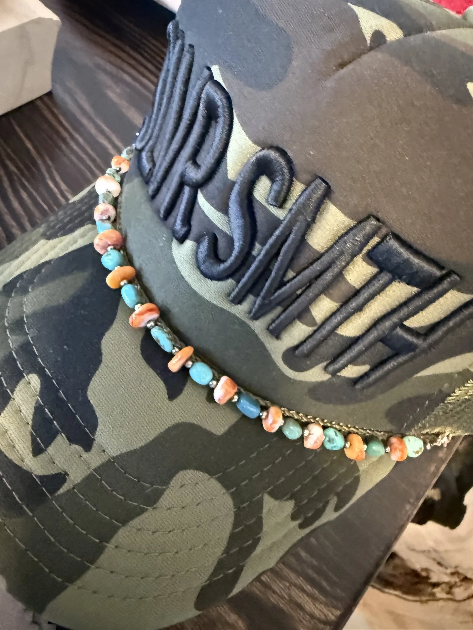 Turquoise and Orange Spiny Hat Chain