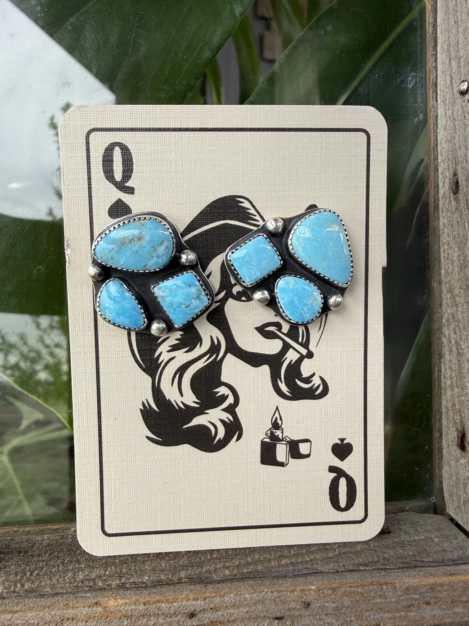 Kingman True Blue Turquoise cluster stud earrings
