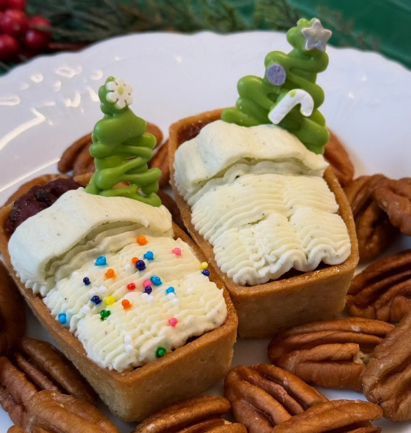 At The Ideal Pastry our holiday Afternoon Tea menu provides comfort, elegance, and a littComfort, elegance, and a little holiday magic in every bite. Here is a sneak peak: Pecans and apples snuggled into a mezcal-kissed caramel bed, finished with a f