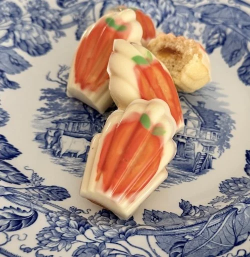 Peach Madelines on blue and white Spode China