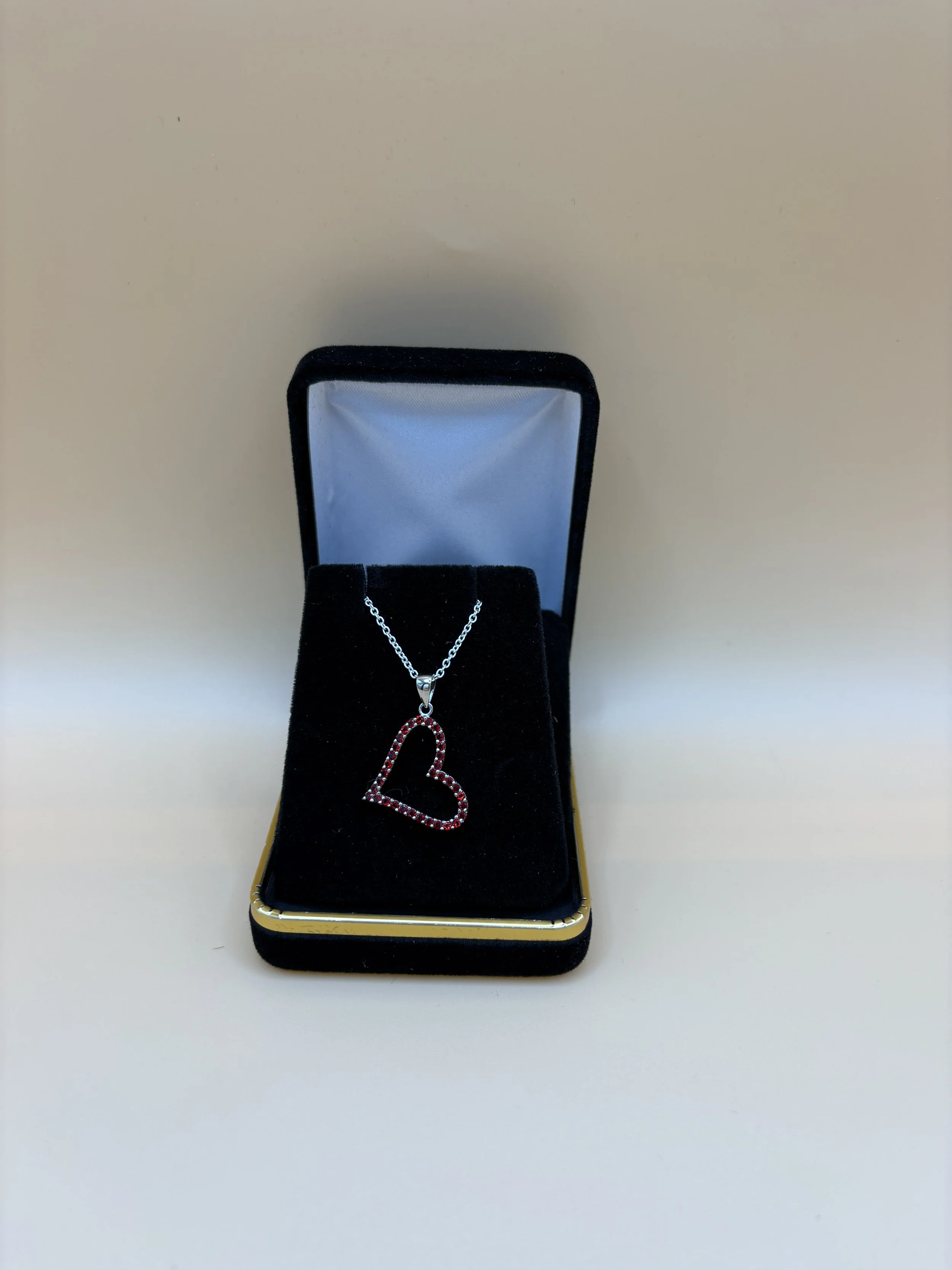 Red Heart CZ Rhodium Necklace