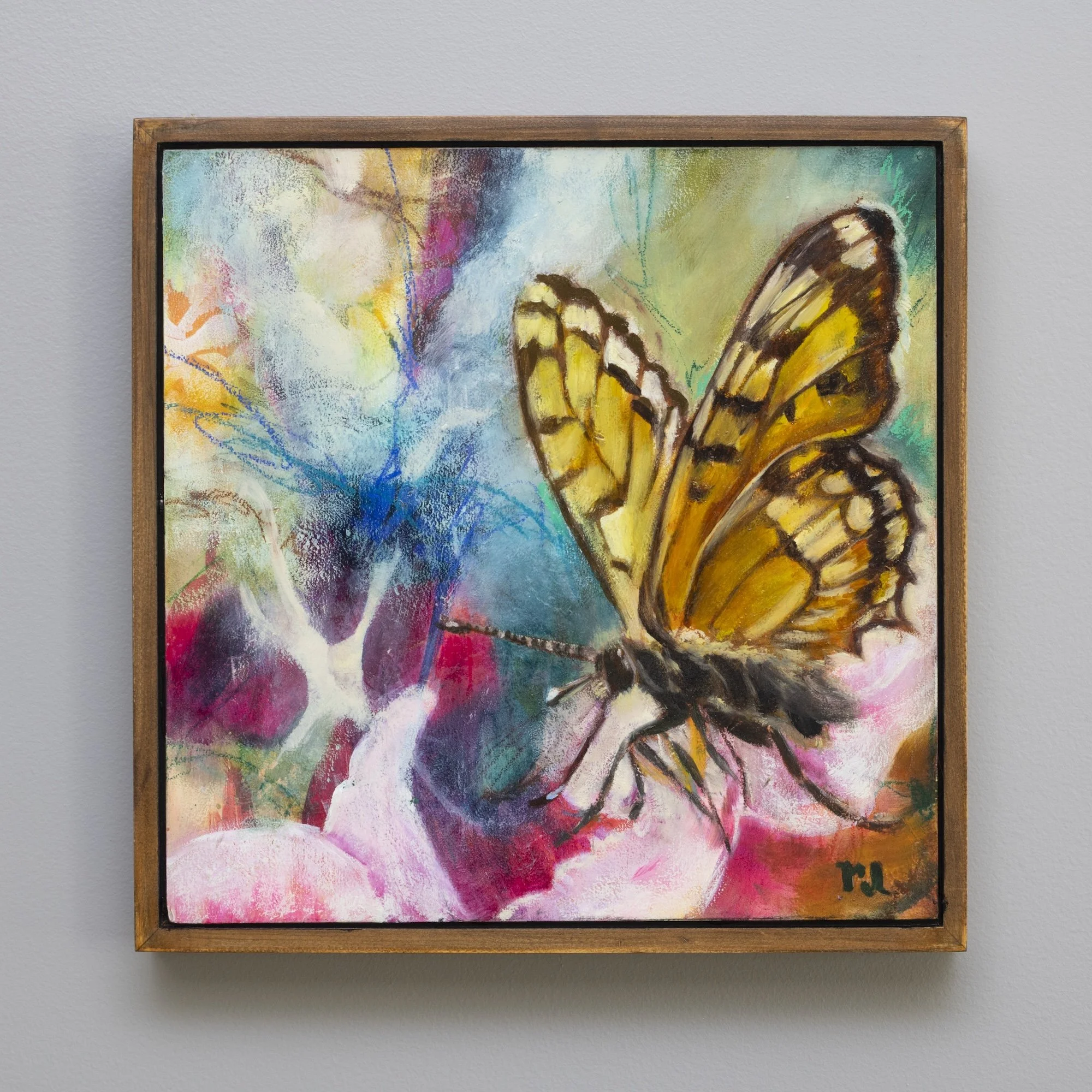 Alive and Renewed, 2024, Oil and Mixed Media on wood panel, 12.9x12.9 in (framed)