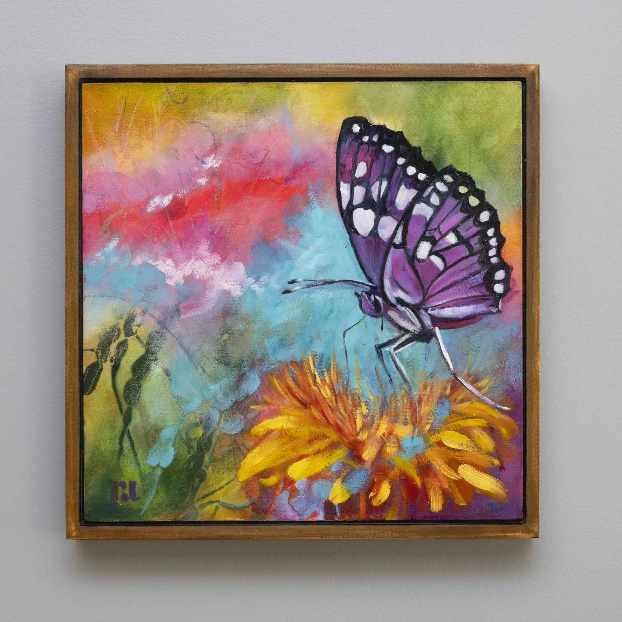 Pulse Between Worlds, 2024, Oil and Mixed Media on wood panel, 12.9x12.9 in (framed)