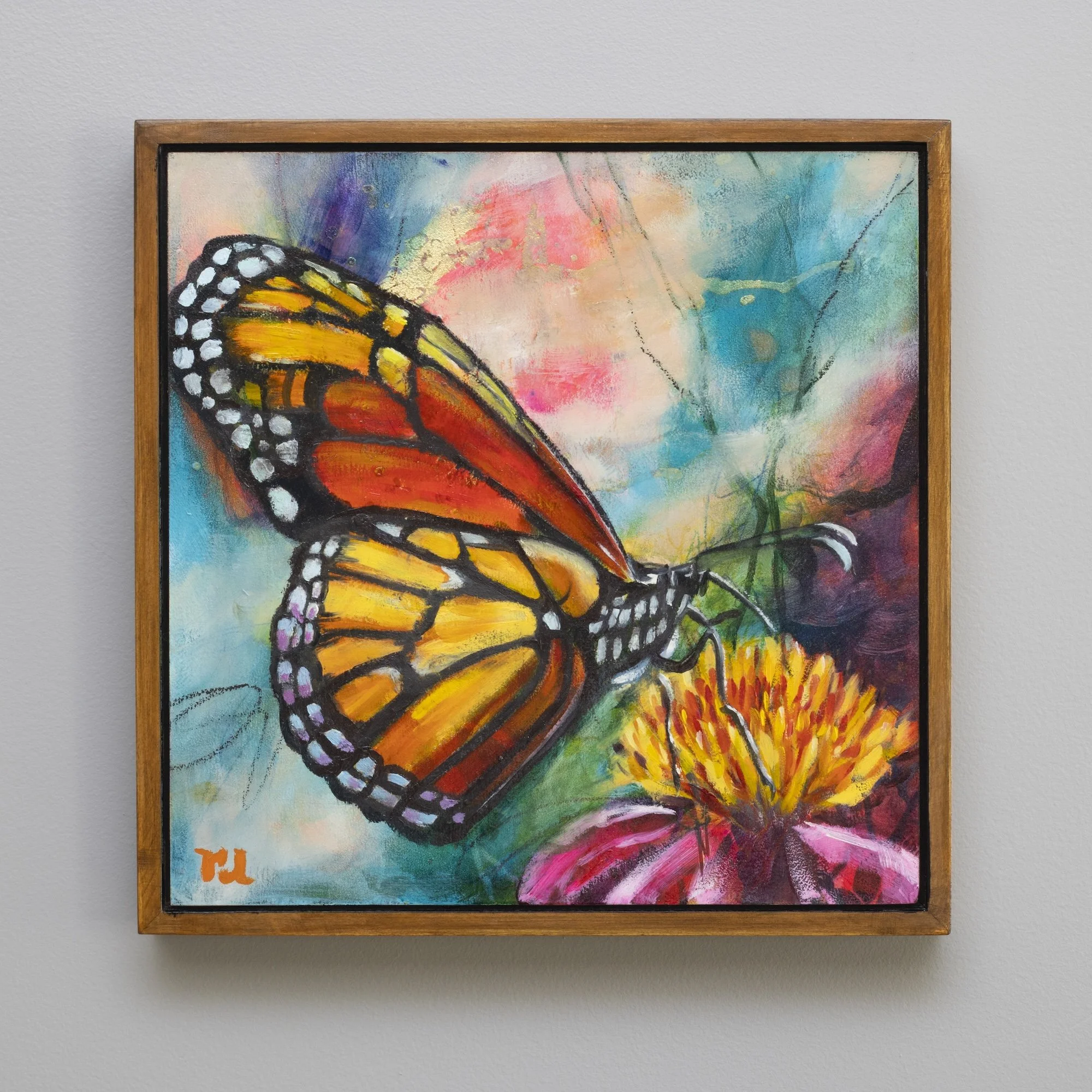 Golden Horizon, 2024, Oil and Mixed Media on wood panel, 12.9x12.9 in (framed)