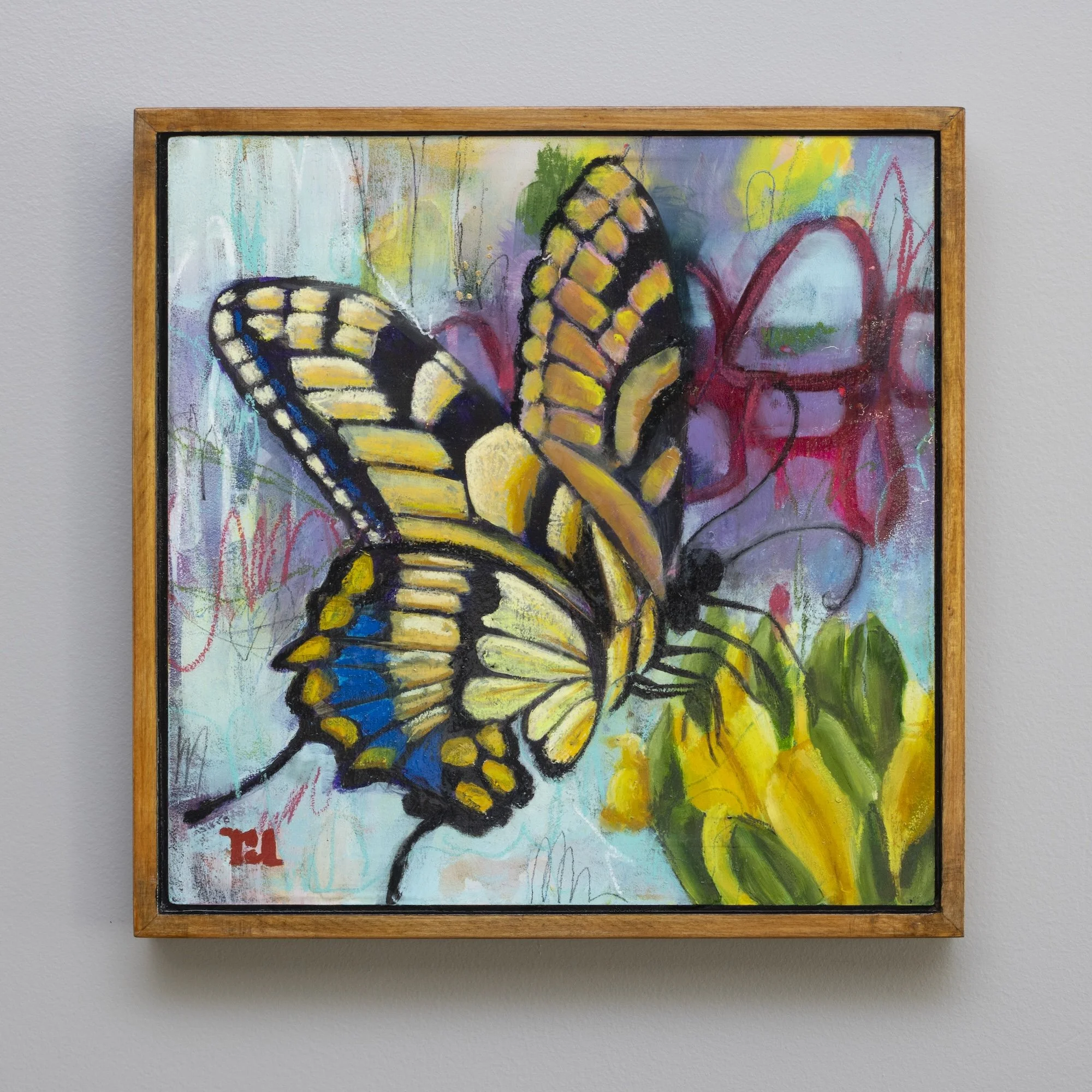 Steady Rise, 2024, Oil and Mixed Media on wood panel, 12.9x12.9 in (framed)