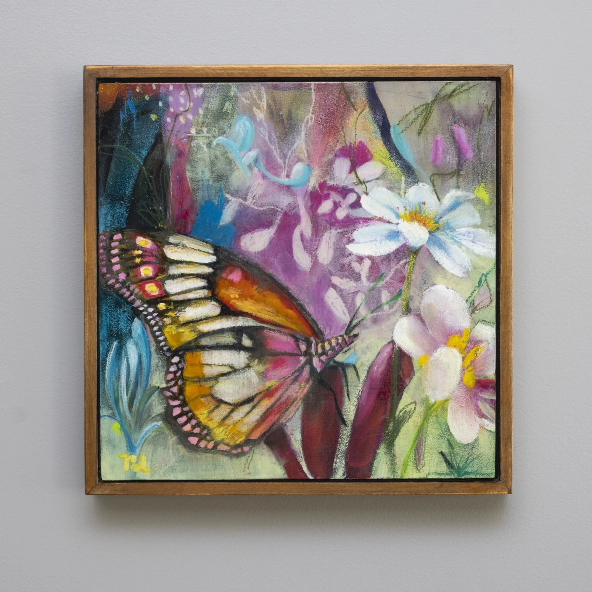 Fields of Tomorrow, 2024, Oil and Mixed Media on wood panel, 12.9x12.9 in (framed)