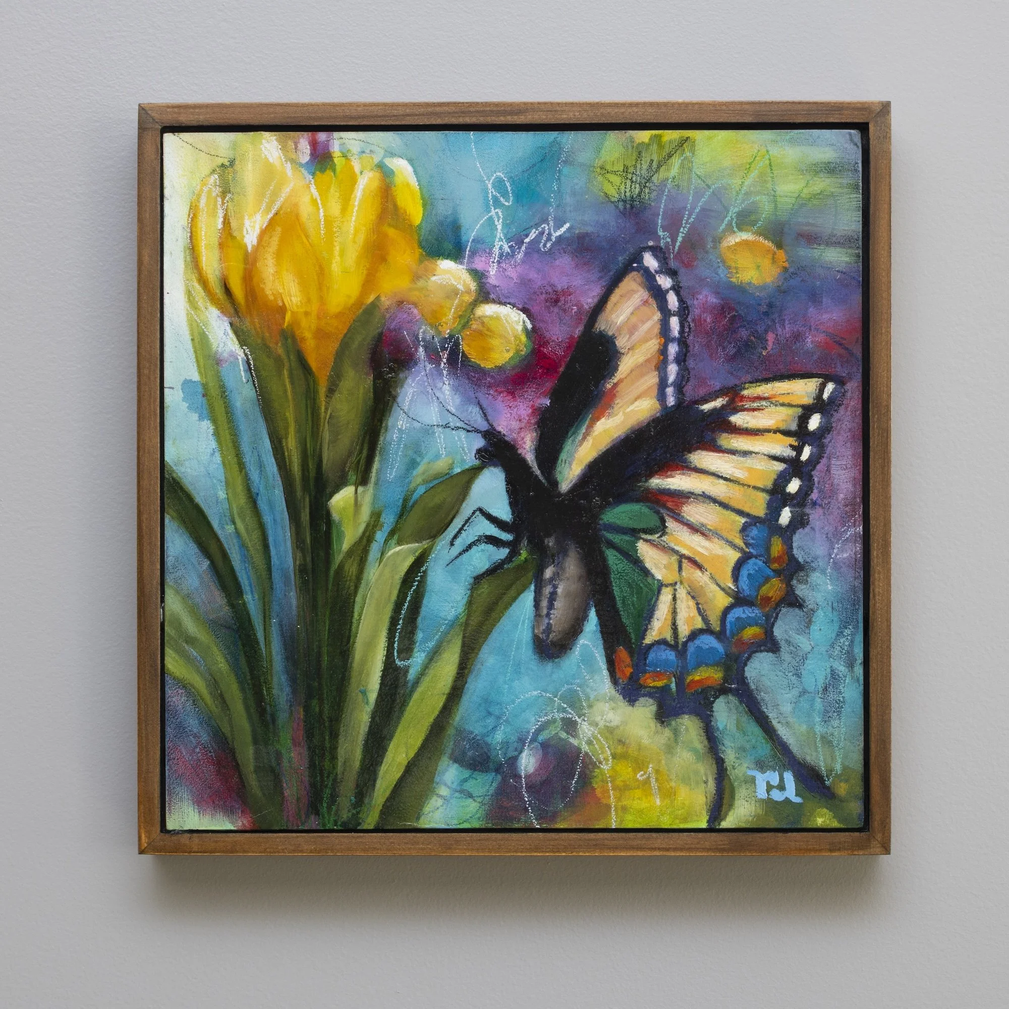 Every New Step, 2024, Oil and Mixed Media on wood panel, 12.9x12.9 in (framed)