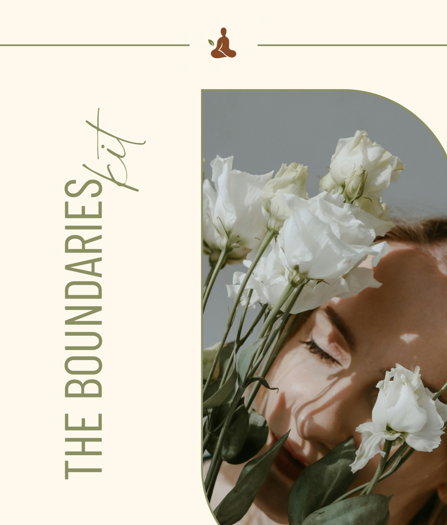 A woman with closed eyes holding white flowers near her face.