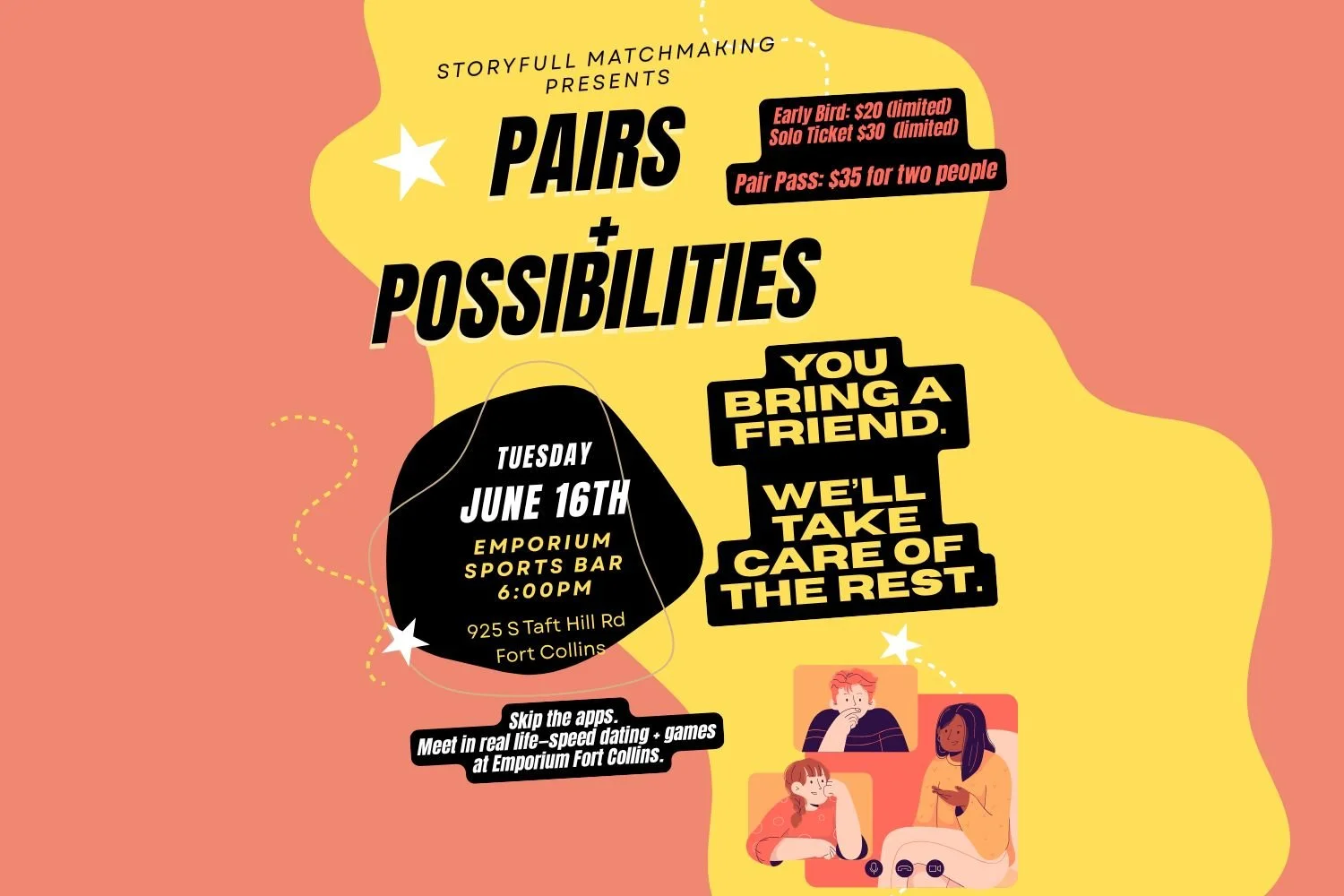 June 16th Pairs + Possibilities: Singles Night in Fort Collins
