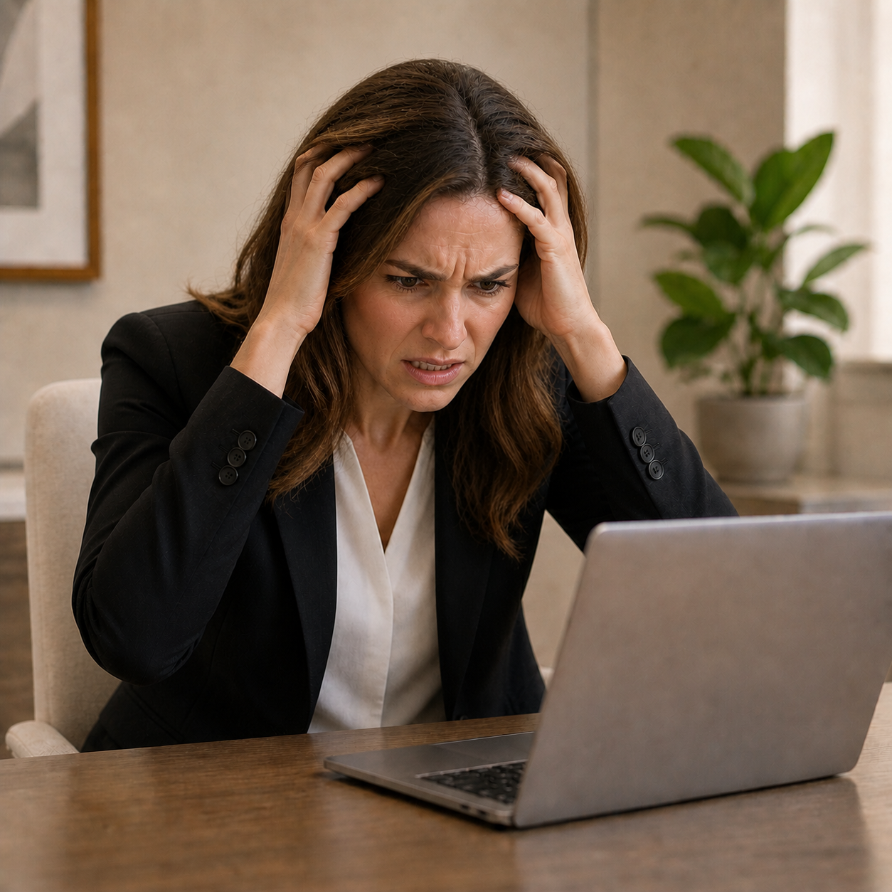 Frustrated business owner overwhelmed by ineffective marketing efforts