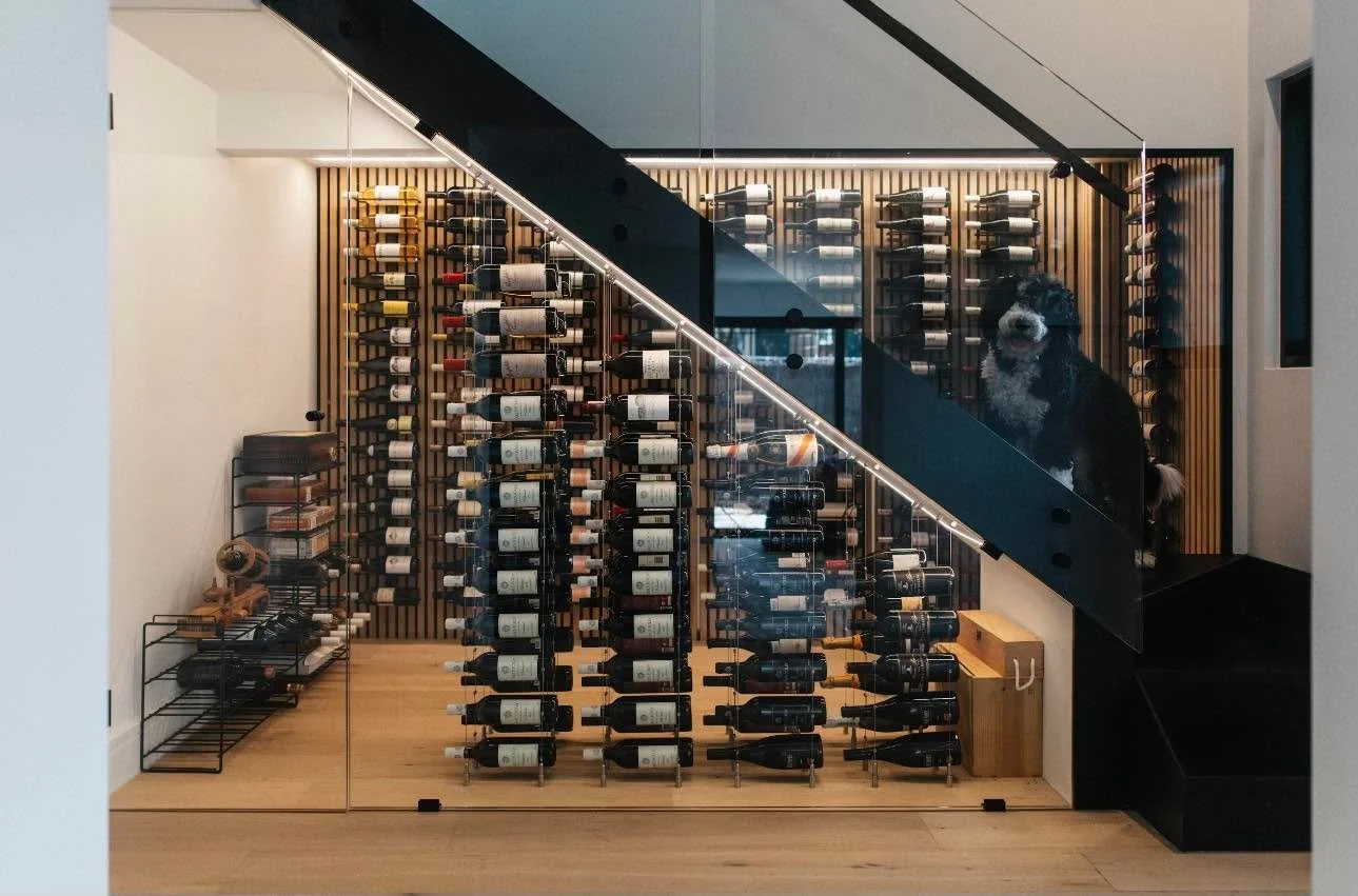 Under-stair space done right. Frameless glass by Stellar Glass Co. for this newhouse.construction wine room in Longueville, making every bottle a feature.

 #stellarglassco #newhouseconstruction #winecellar #understairswinecellar #framelessglass #cus