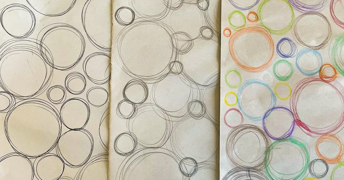 Playing with art supplies.