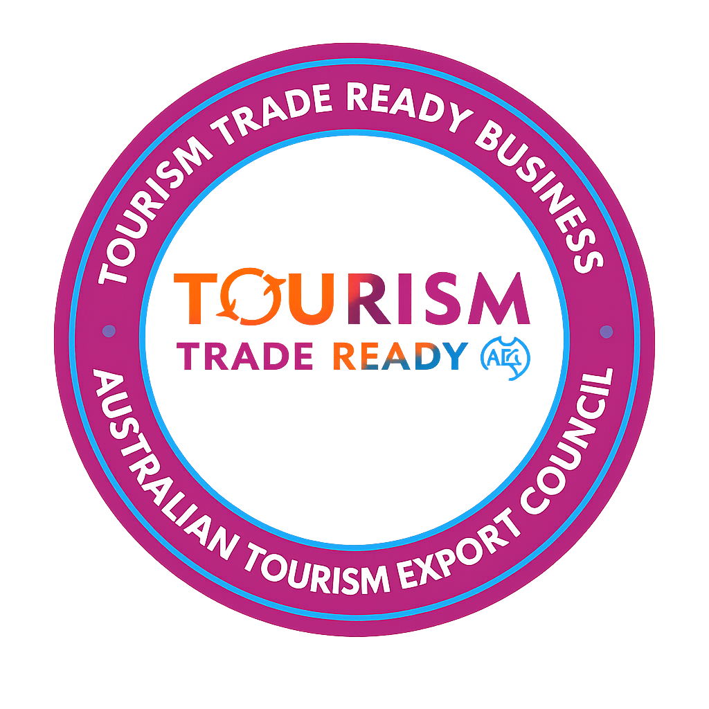 ATEC Tourism Trade Ready certification badge awarded to a Brisbane private tour operator, confirming export-ready tourism standards.